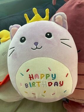 Plush Lilac Cat with Yellow Crown - Happy Birthday Stuffed Animal